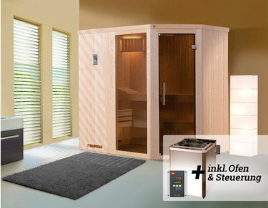 Weka Elementsauna Varberg BioS mit Glastür und Fenster, braun, B/T/H: 194 x 144 x 199 cm, inklusive 7,5 kW Sparset - Bild 3