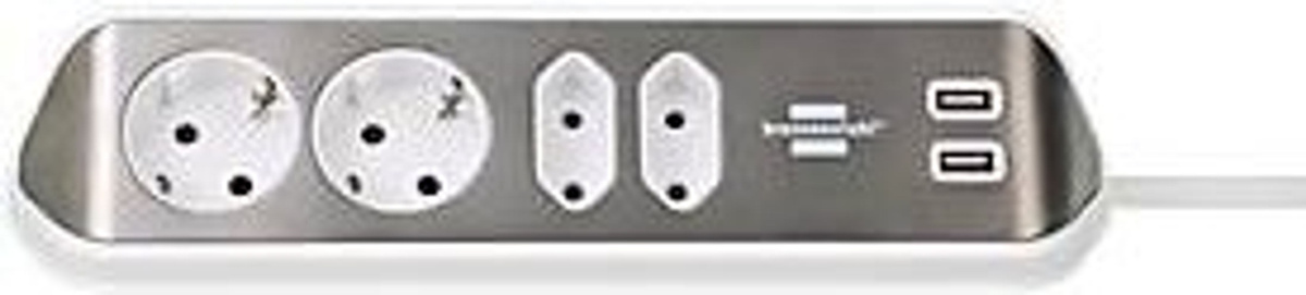Brennenstuhl estilo Eck-Steckdosenleiste mit 4-fach Steckdose und USB-Ladefunktion, weiß-silber, H 300 x B 100 x T 70 mm - Bild 3