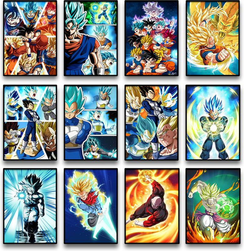 Bandai Dragon Ball Anime Leinwandgemälde mit Super Saiyajin Goku Vegeta Gohan und Trunks als mehrfarbiges Porträt für die Wandmontage - Bild 1