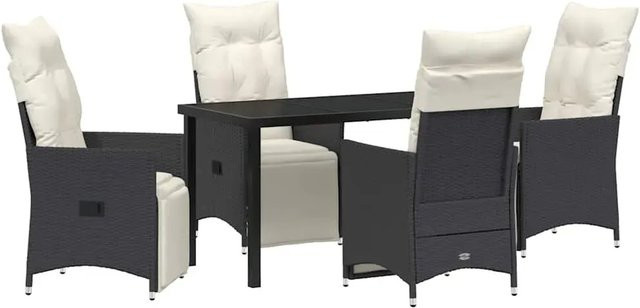 vidaXL Garten Essgruppe 5-teilig aus Poly-Rattan und Stahl in Schwarz mit Kissen und Sicherheitsglas - Bild 1