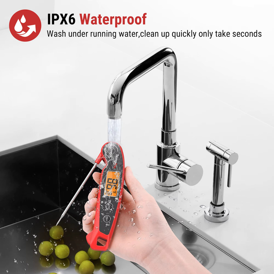 ThermoPro F05 Digitales Fleischthermometer mit Haltefunktion und Magnet, IP6 wasserdichtes Lebensmittelthermometer in Rot - Bild 5