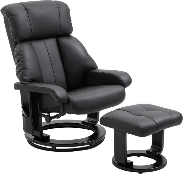 HOMCOM Massagesessel mit Liegefunktion und Hocker in Schwarz mit Samtoptik, B/T/H: 76 x 80 x 102 cm - Bild 1