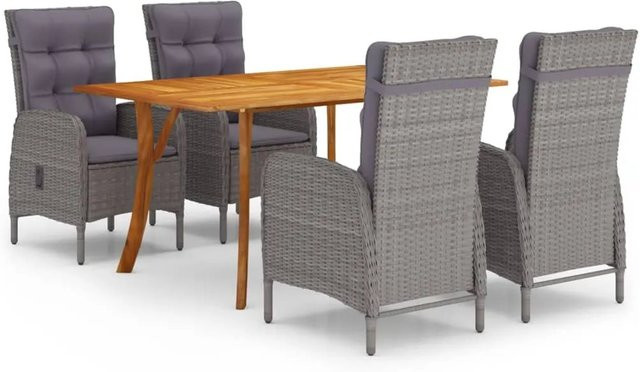 vidaXL 5-teilige Garten-Essgruppe aus Akazien-Massivholz und Poly Rattan in Grau - Bild 1