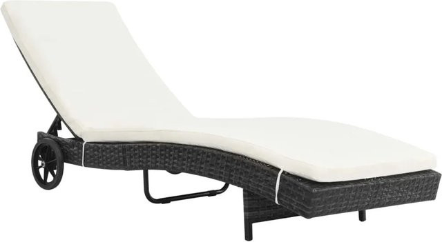 Furnicato Sonnenliege aus Poly Rattan mit Rollen und Auflage in Schwarz und Beige - Bild 1