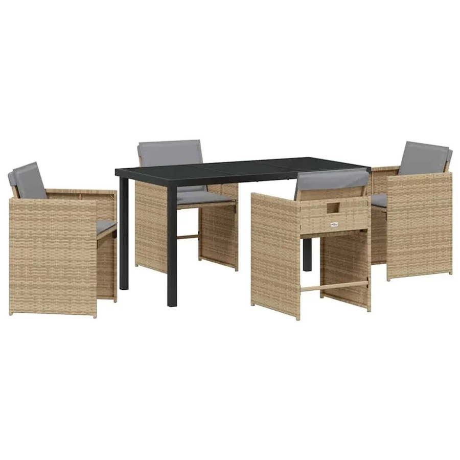 vidaXL Garten Essgruppe 5-teilig aus Poly-Rattan und Glas in Beige - Bild 2