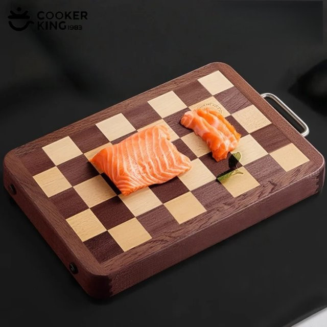 COOKER KING Schachbrett-Schneidebrett aus Holz in Braun, schimmelresistente und verdickte Schneideplatte für Fleisch, Obst und Gemüse - Bild 1