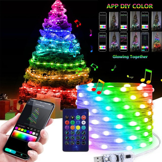 VENUSWING Smart LED RGBIC Lichterkette mit Bluetooth APP-Steuerung, Wasserdicht, USB-Betrieb, Multicolour für Party und Dekoration - Bild 1