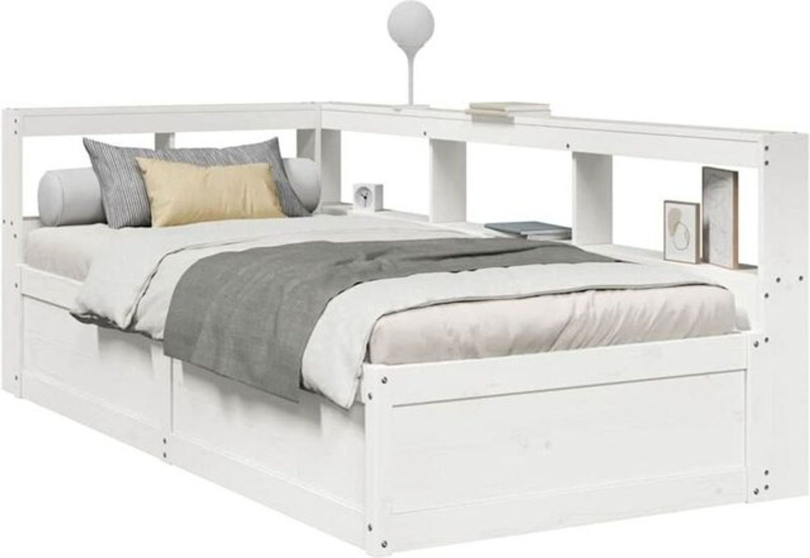 Massivholzbett Vidaxl aus Kiefer mit Regal in Weiß B/T/H: 75 x 190 cm - Bild 1