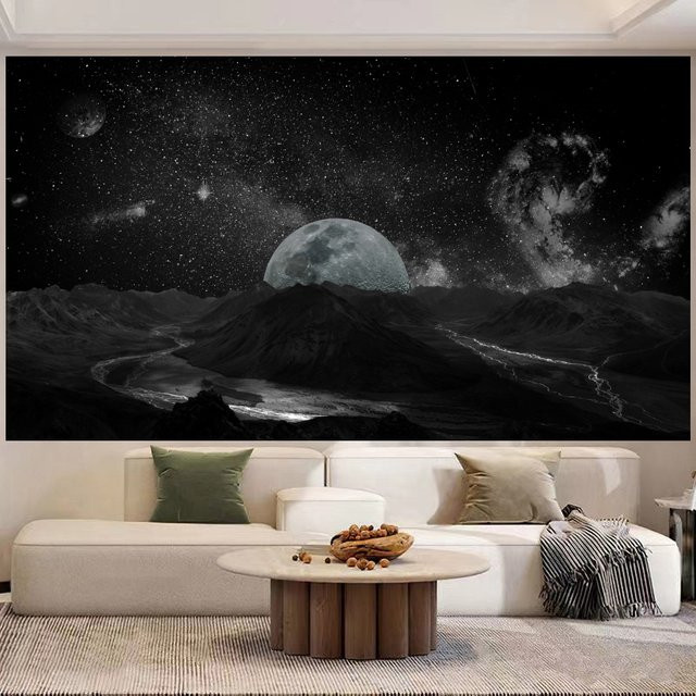 VIKAMA Wandtuch Heilender Mond und Sternenhimmel in Schwarz, Dekorativer Wandteppich für Wohnzimmer und Schlafzimmer, B/H: 70 x 70 cm - Bild 1