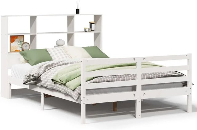vidaXL Massivholzbett aus Kiefer mit Regal in Weiß, B/T/H: 160 x 200 x 110 cm - Bild 1