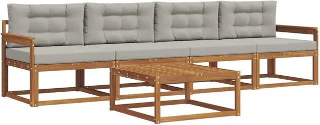 vidaXL Outdoor-Sofagarnitur aus Akazienholz mit Kissen in Braun und Grau - Bild 1