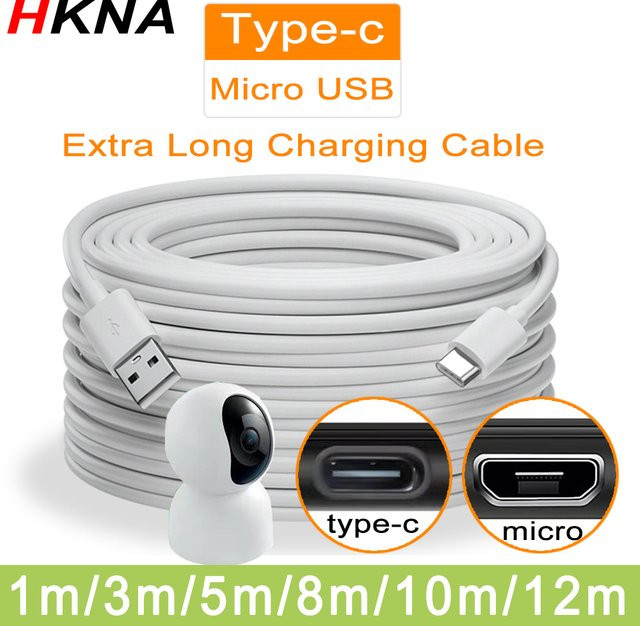 HKNA Typ-C Schnellladekabel und Micro-USB Datenkabel in Weiß für Samsung, Xiaomi und Huawei, extra lang in 3 m, 5 m, 8 m oder 10 m - Bild 1