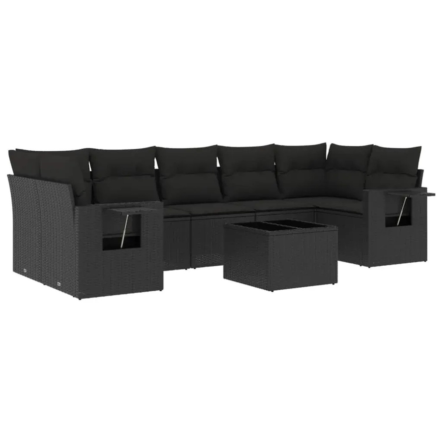 vidaXL 8-tlg Garten-Sofagarnitur in L-Form aus schwarzem Poly-Rattan mit Kissen und pulverbeschichtetem Stahlgestell - Bild 2