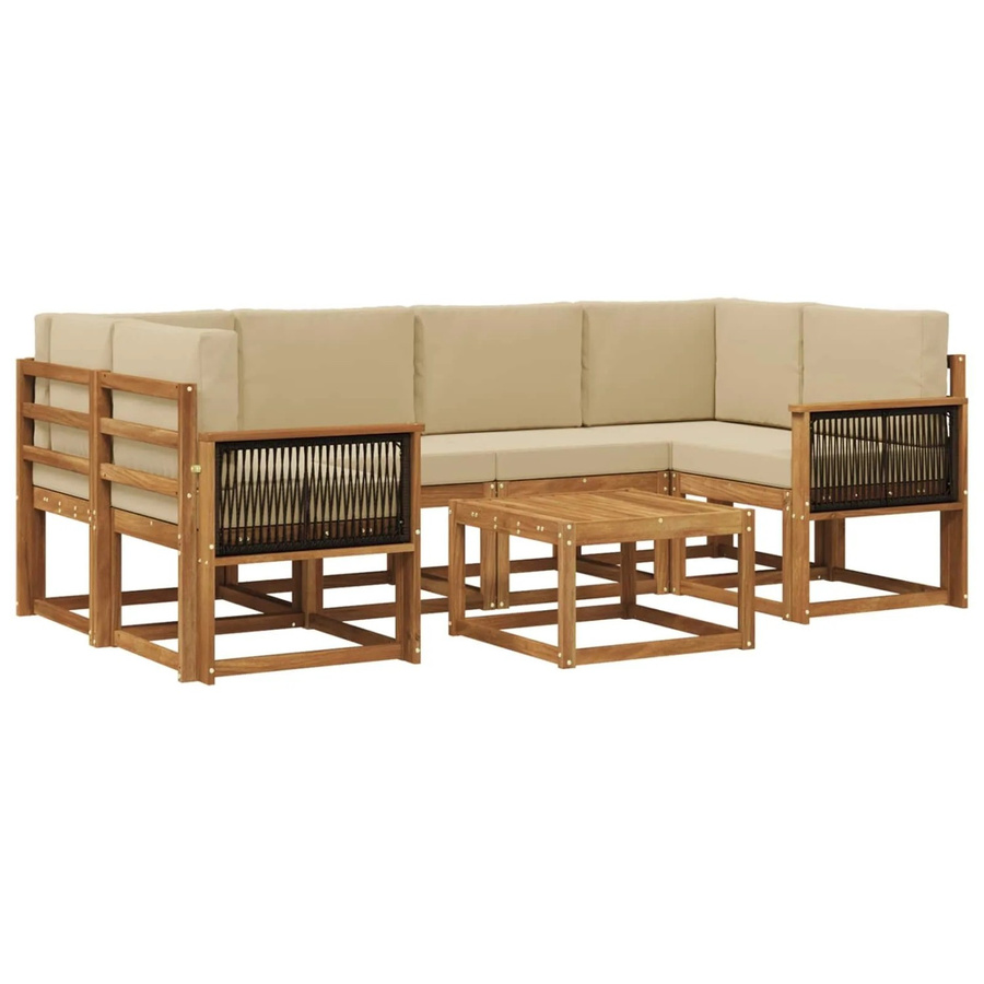 vidaXL Outdoor-Sofagarnitur L-Form aus Akazienholz mit 5 Kissen in Natur-Beige - Bild 2