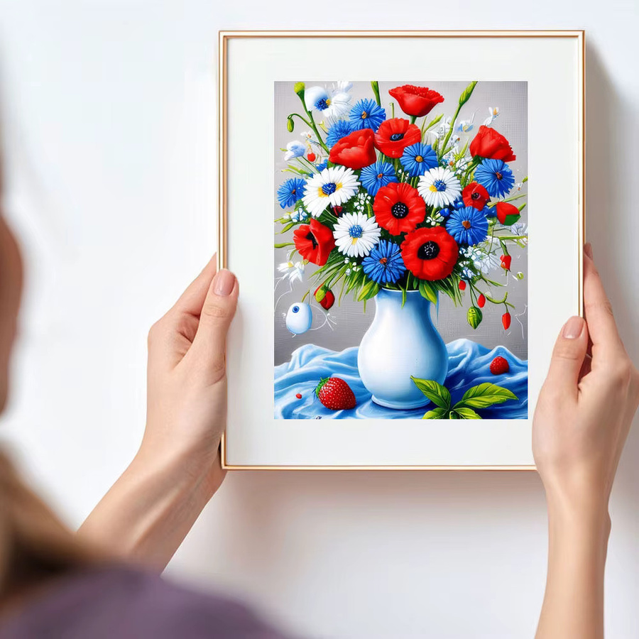 HUACAN DIY 5D Diamantmalerei Set Bunter Blumenstrauß als Kunst Mosaik Bild in Mehrfarbig mit runden Steinen B/H: 30 x 20 cm - Bild 3