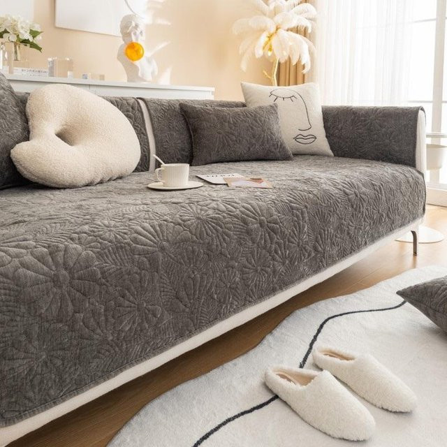 Yupartex Chenille Chaiselongue Sofa-Matte in Grau, rutschfest und waschbar, B/T/H: 70 x 70 x 0 cm - Bild 1