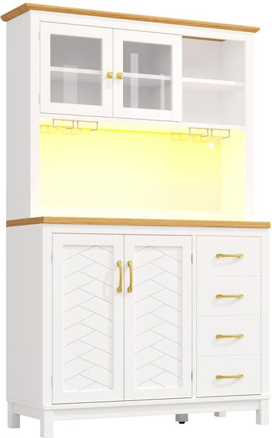 Merax Buffetschrank im Retro-Design mit LED-Lichtleiste und Getränkehalter, B/T/H: 105,5 x 40 x 180 cm, 4 Türen, Grün/Schwarz/Weiß - Bild 1