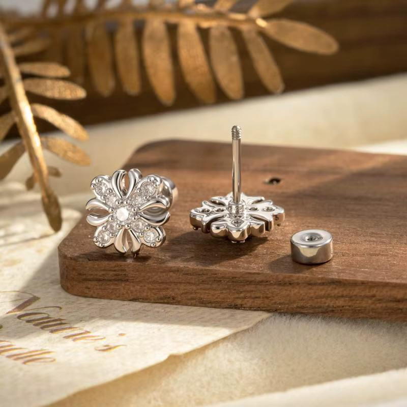 mling Ohrstecker Titan, Florales Kreuz, Zirkonia, Silber - Bild 3