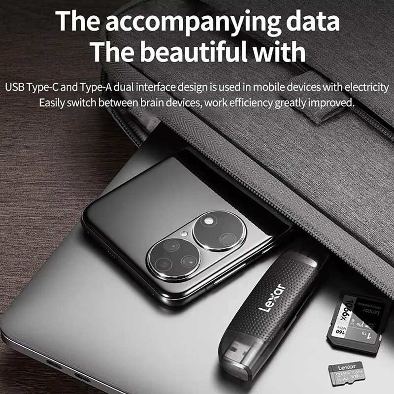 Lexar 2-in-1 USB 3.2 Typ-C Kartenleser mit Dual Interface für TF und SD Karten in Schwarz - Bild 3