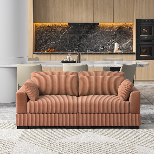 Comanlai Modernes Ausziehbares Polstersofa in Orange mit Schlaffunktion und Armlehnen - Bild 1