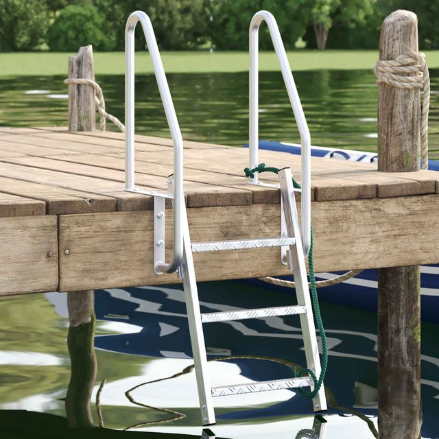 3-stufige Bootsstegleiter aus Aluminium in Silber, H x B x T: 144 x 58 x 77 cm - Bild 1