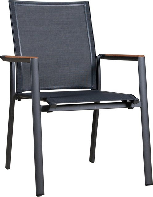 Zebra Stapelsessel Fly aus Aluminium in Graphit mit Textil in Carbon Grey und Teakarmlehnen - Bild 1