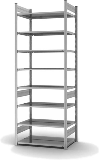 PROREGAL Aktenregal Stecksystem T-Profil aus verzinktem Stahl, 8 Ebenen, beidseitig nutzbar, Farbe: Silber, H x B x T: 270 x 100 x 60 cm - Bild 1