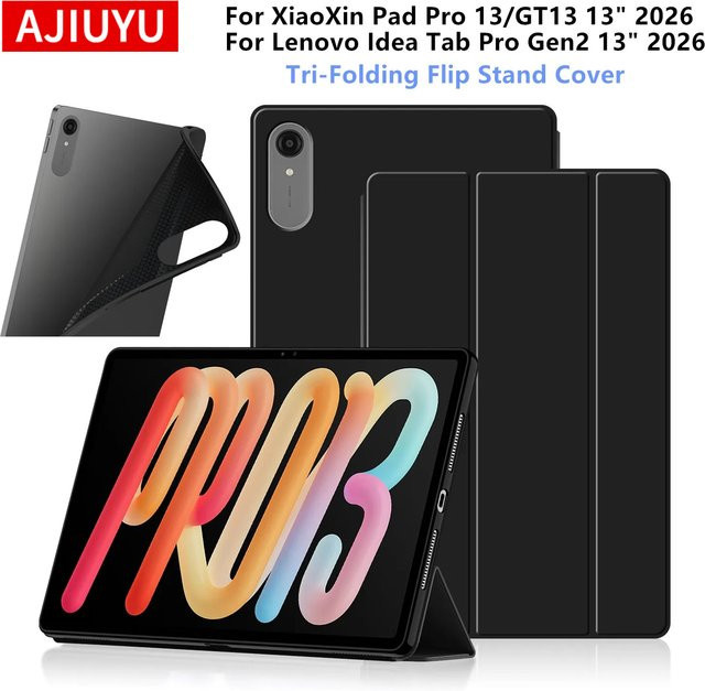 AJIUYU Schutzhülle für Lenovo Xiaoxin Pad Pro/GT13 2026 und Idea Tab Pro Gen2, 13 Zoll, mit dreifach faltbarem Ständer und TPU-Rückseite, Farbe: Schwarz - Bild 1