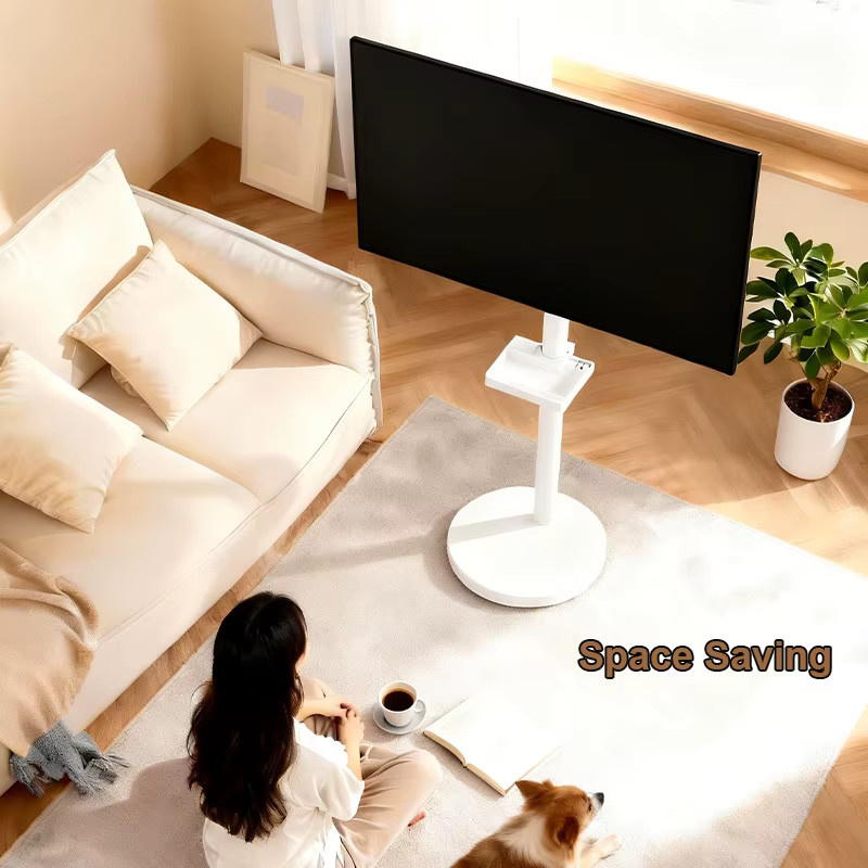 BEISHI Mobiler TV-Ständer für 10-42 Zoll Fernseher in Weiß, Höhenverstellbarer Rollbarer TV-Halter mit Medienablage und Feststellbaren Rädern aus Metall - Bild 3