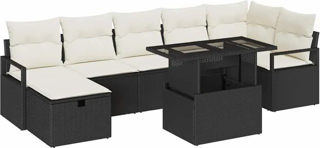 vidaXL Garten-Sofa-Set aus Polyrattan in Schwarz, 8-teiliges Outdoor-Set mit Kissen und Stauraumfunktion - Bild 1