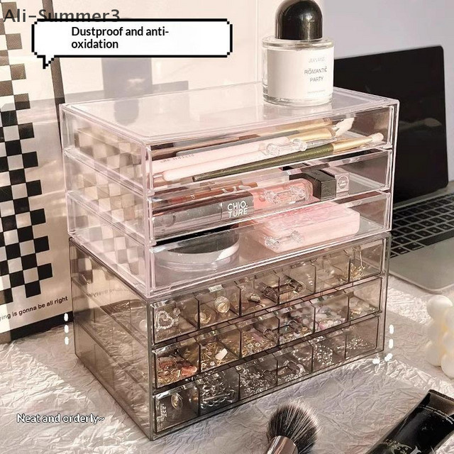 Transparente 3-lagige Schmuckaufbewahrungsbox aus Acryl mit 72 Gittern als staubdichter Organizer für Ringe, Ohrringe und Halsketten - Bild 1