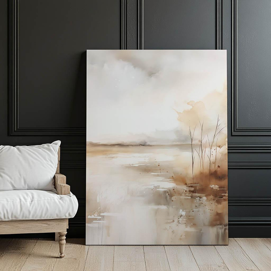 Zartes Landschaftsbild von iKable in Braun und Grün mit dunkelbraunem Holzrahmen, B/H: 30 x 40 cm - Bild 3