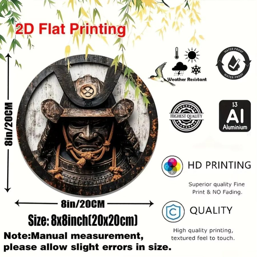 HELLOYOUNG Vintage Japanisches Samurai Metallkranzschild aus Aluminium in Multicolor als Wandkunst für deine Küche oder Kaffeeecke, Durchmesser: 20 cm - Bild 2