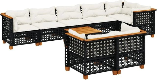 vidaXL 9-teilige Garten-Sofagarnitur in L-Form aus schwarzem Poly-Rattan mit Kissen und Gartentisch - Bild 1