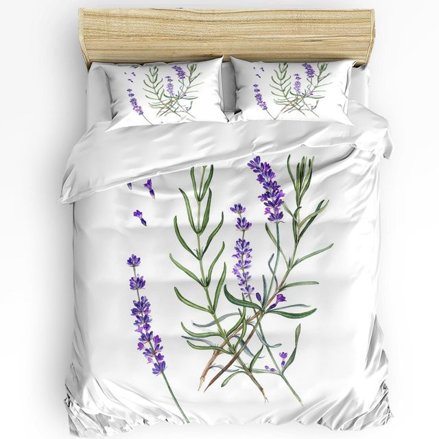 JMG Household Supplies Bettwäsche-Set mit floralem Lavendel-Design in Lila, Grün und Weiß, bestehend aus Bettbezug und Kissenbezügen aus Mikrofaser, B/H: 135 x 200 cm - Bild 1