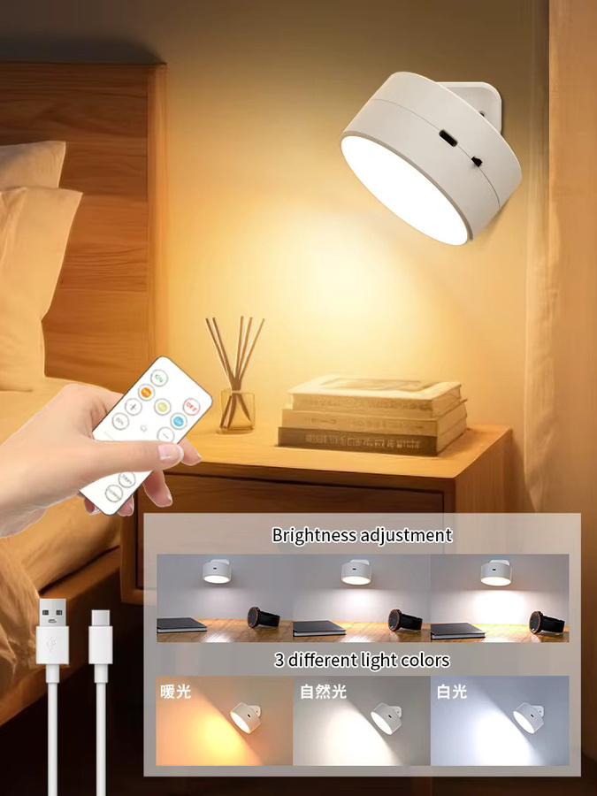 GGBEE Magnetische LED-Wandleuchte mit RGB-Farben, Wiederaufladbar, Dimmbar, Touch-Steuerung und Fernbedienung, 360 Grad Drehbar, Weiß - Bild 4