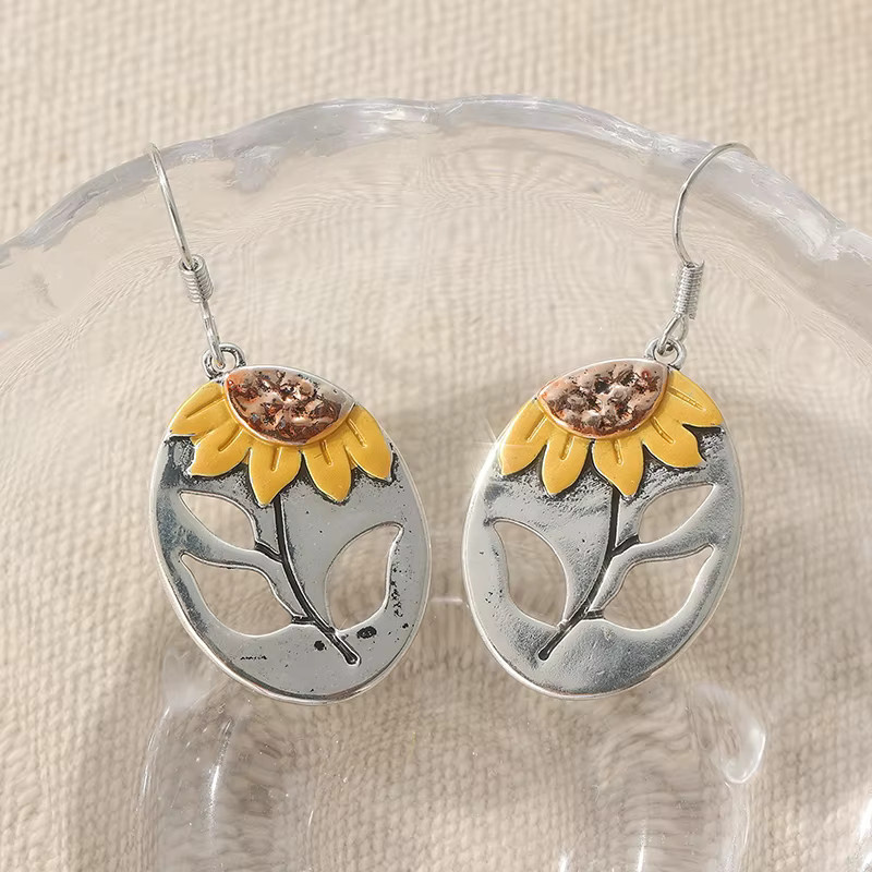 YoYo Hohlohrringe Sonnenblumen, Bicolor, Vintage, Damen - Bild 3