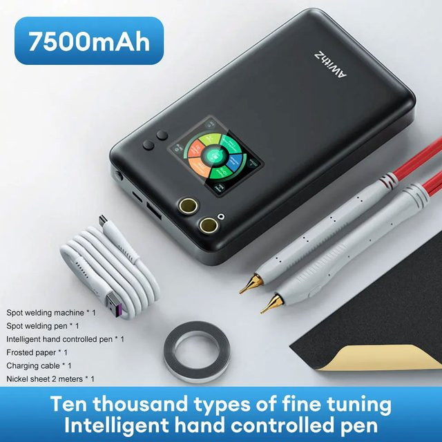 Awithz U3 Tragbares Akku-Punktschweißgerät in Schwarz für 18650 Lithium-Akkus mit 7500 mAh Kapazität und 0,35 mm Schweißbar - Bild 1