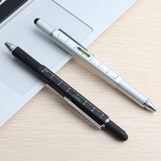 Genkky 5-in-1 Metallstift mit Kugelschreiber, Schraubendreher, Lineal und Wasserwaage in Schwarz - Bild 1