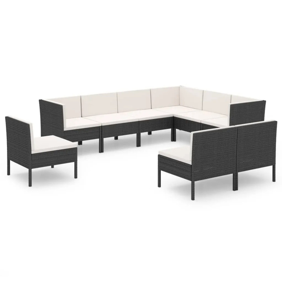 vidaXL 9-tlg Garten-Lounge-Set aus Poly Rattan und pulverbeschichtetem Stahl in Schwarz mit Polstern und Kissen Modell 10 - Bild 2