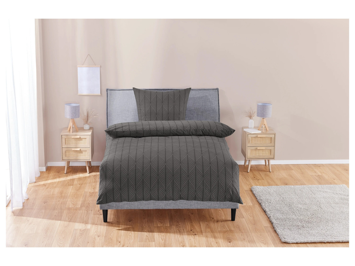 LIVARNO HOME Bettwäsche Set Renforcé aus Baumwolle und Viskose mit floralem Muster in Grau, B/H: 135 x 200 cm und 80 x 80 cm - Bild 2