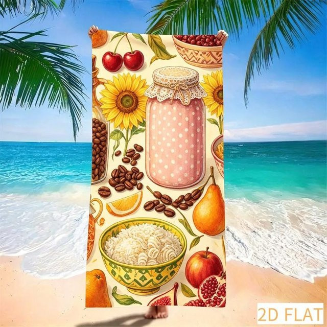Toskanische Food Art Strandtuch von JMG Household Supplies mit Pasta Feige Zitrone Druck, sandfreies Mikrofaser Handtuch für Picknick und Strand, B/H: 50 x 100 cm, Mehrfarbig - Bild 1