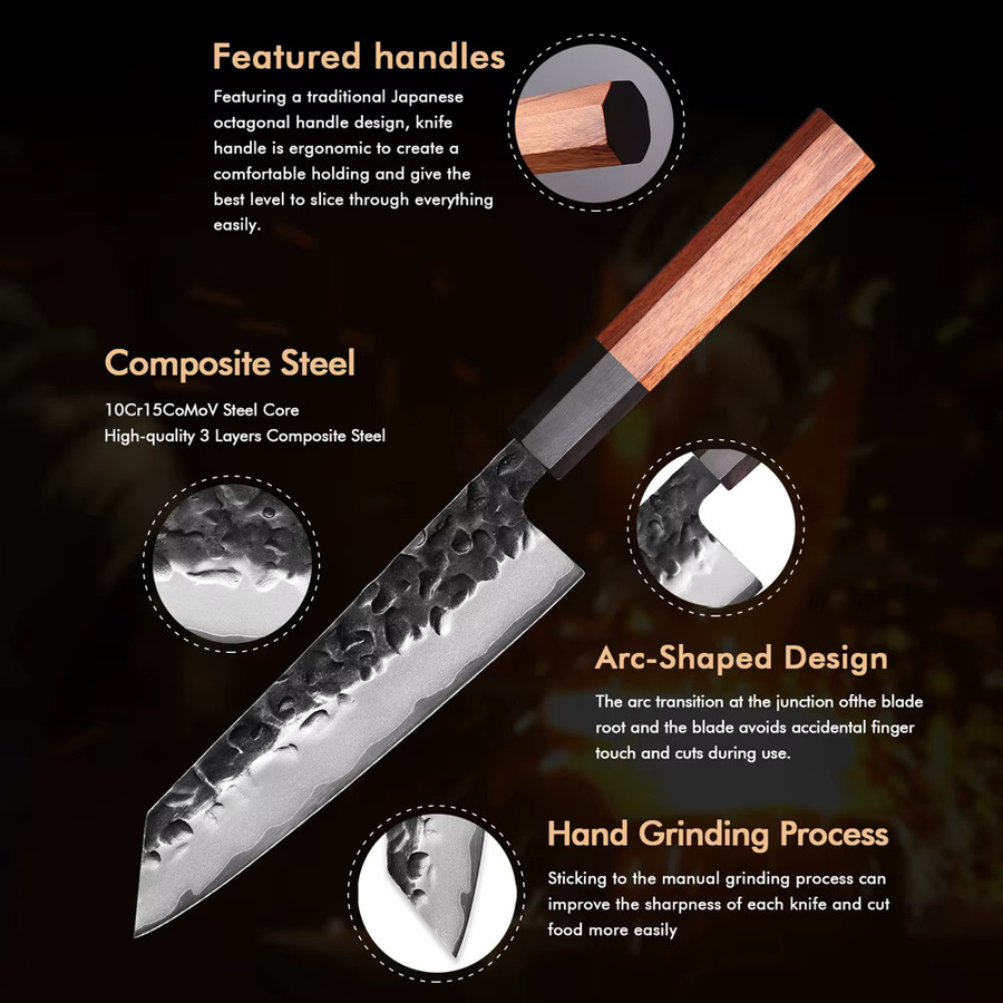 MOSTODOZO Bunka-Messer aus japanischem handgeschmiedetem 3-lagigem Verbundstahl, 15,24 cm professionelles Kochmesser in Silber mit Holzgriff - Bild 3