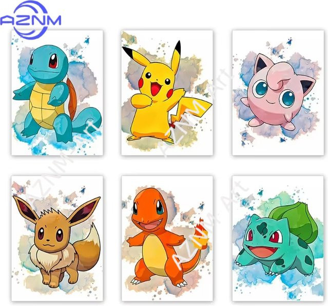 Anime Pokemon Leinwandbild Glumanda und Schiggy Wandkunst als Poster für deine Heimdekoration in Mehrfarbig - Bild 1