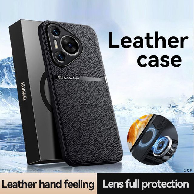 Stoßfeste Lederhülle mit Magnetfunktion für Huawei Pura 80 70 Ultra P60 P50 P40 Pro Plus in Schwarz oder Rot - Bild 1