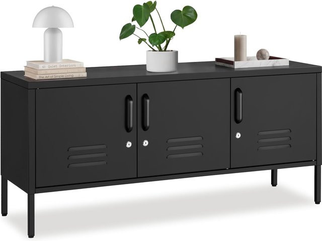 tectake Sideboard Baker mit 3 Türen, Magnetverschluss, einzeln abschließbar, Schwarz, B/T/H: 120 x 37,5 x 55,5 cm - Bild 1