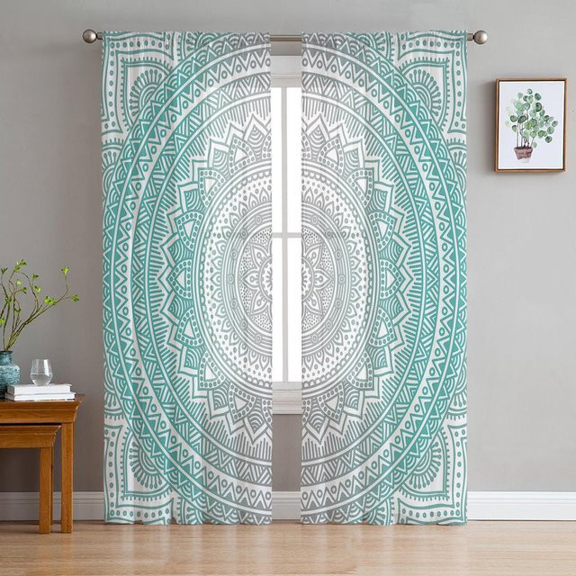Mandala Chiffon-Vorhang mit Farbverlauf aus transparentem Tüll, Breite: 100 cm, Höhe: 250 cm - Bild 1