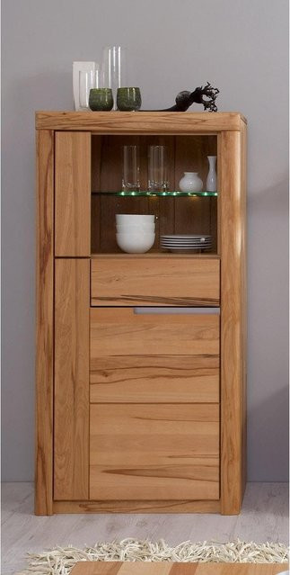 Funktionsschrank Solido aus massiver Kernbuche mit Glastüren und Soft-Close-Funktion in Braun - Bild 1
