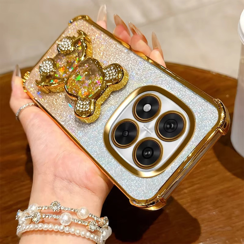 Luxuriöse Glitzer-Bären Schutzhülle für Xiaomi Redmi Note 15 Pro Plus 15C A5 Note15 in Transparent Blau mit Stoßfestem Galvanisiertem Design - Bild 4