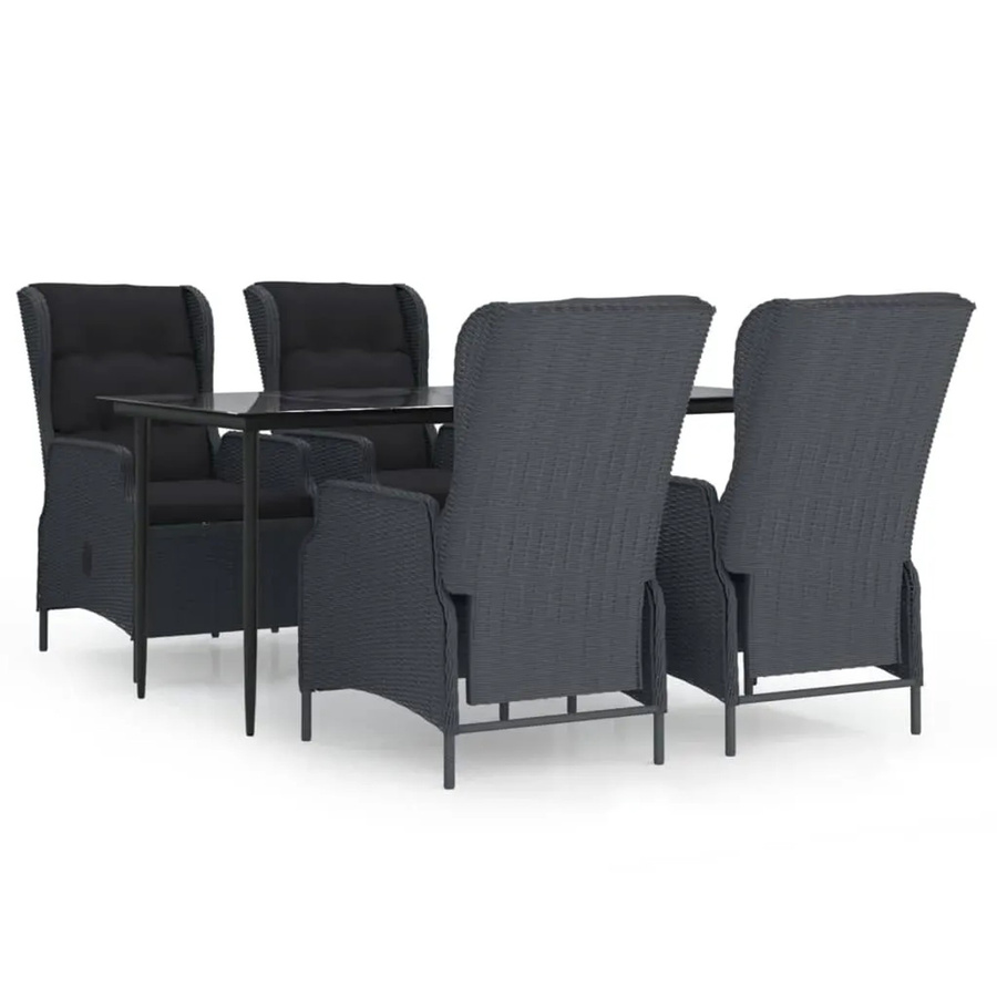 vidaXL 5-teilige Garten-Essgruppe aus Poly-Rattan in Dunkelgrau und Schwarz - Bild 2